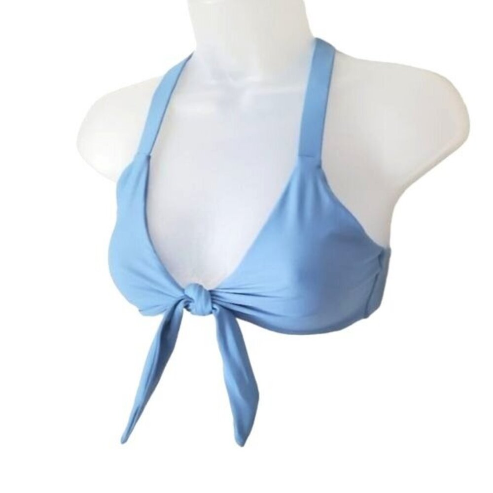 VDM The Label Women Coastal Beach Luxe Bikini Top 8 Blue Tie Front Criss Cross